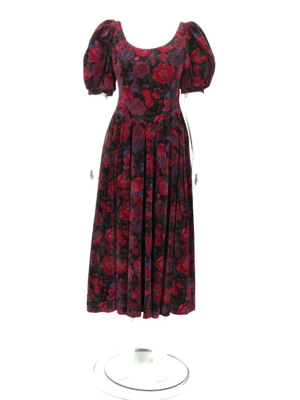 LAURA ASHLEY Vtg 80s Christmas Rose Floral Cotton Velvet Dress UK10/US12/M /590